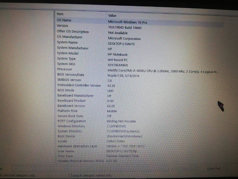 HP notebook Intel(R) Core(TM) i3-5005U CPU 6