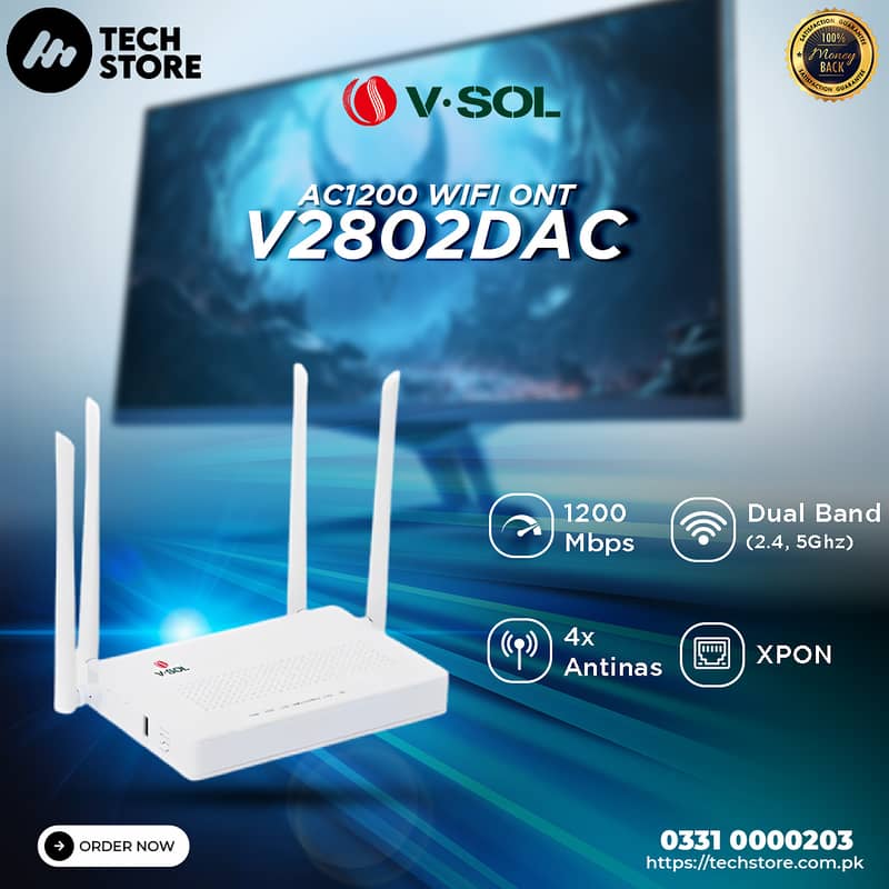 Xpon Fiber Optic High-Speed Router Vsol V2802DAC (Box Pack) 0