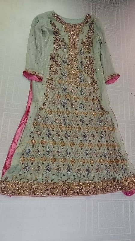 pistachio and pink colour fancy suit with golden Embroidery 0