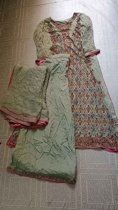 pistachio and pink colour fancy suit with golden Embroidery 6