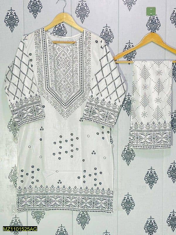 2 pcs women's stitched linen printed suit 0