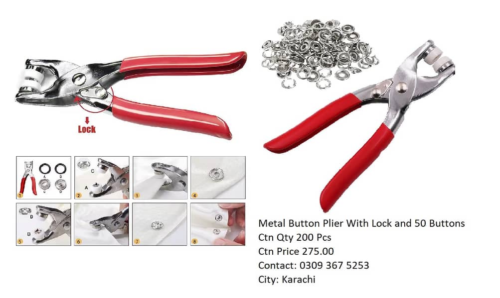 Metal Body Snap Button Plier with Lock and 50 Buttons 2