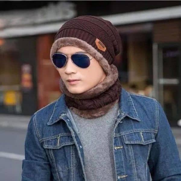 2 Pcs Wool Plain Beanie And Neck Warmer 1