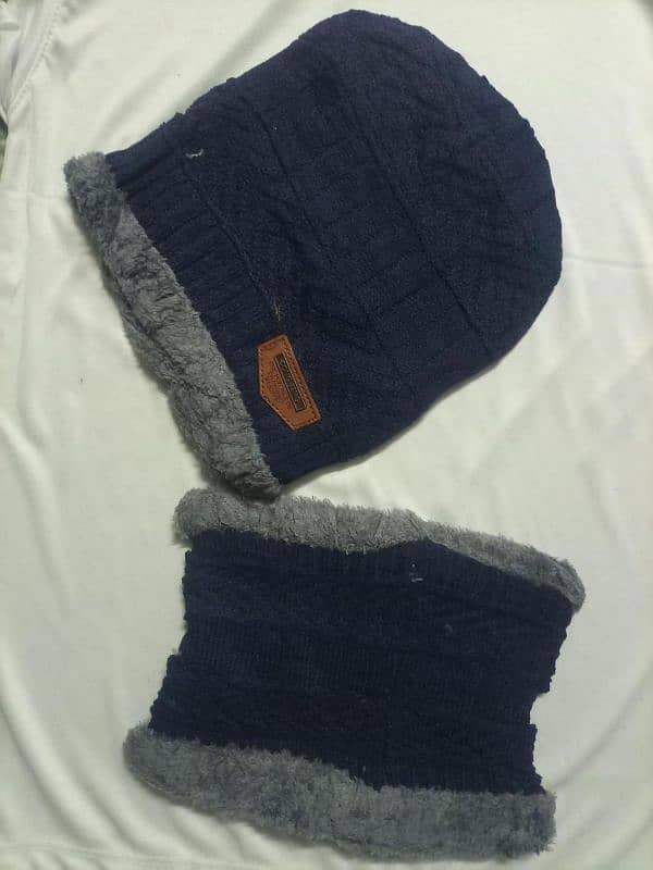 2 Pcs Wool Plain Beanie And Neck Warmer 2