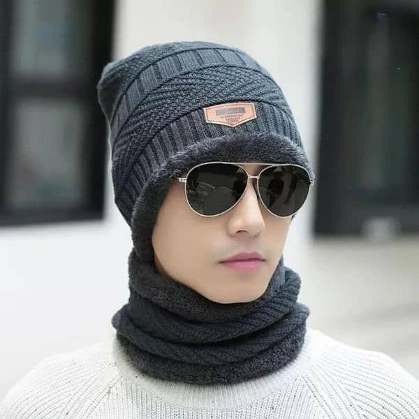 2 Pcs Wool Plain Beanie And Neck Warmer 4