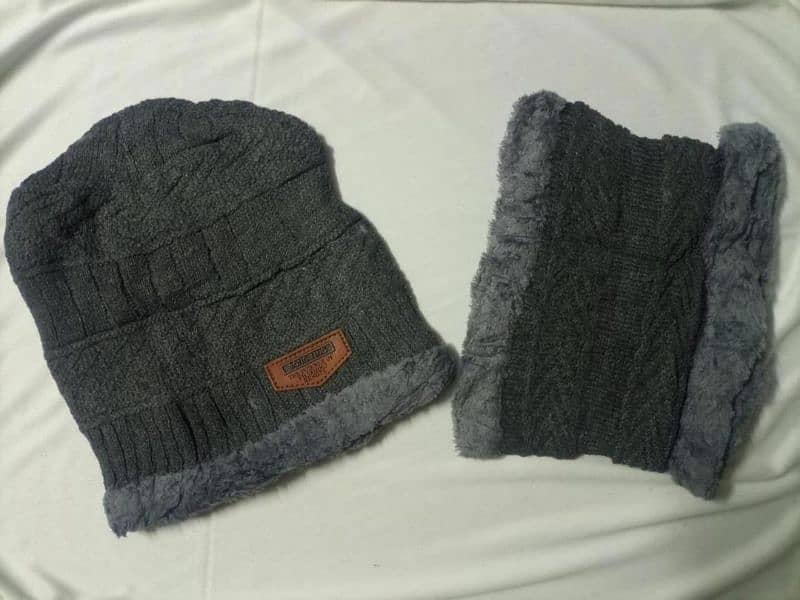 2 Pcs Wool Plain Beanie And Neck Warmer 6