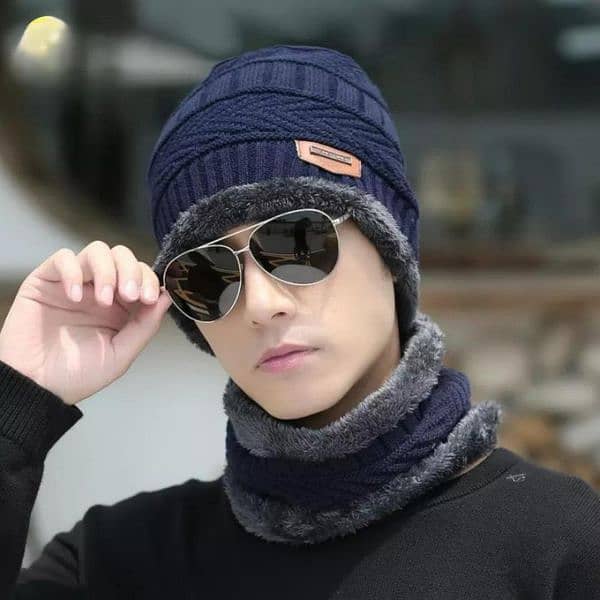 2 Pcs Wool Plain Beanie And Neck Warmer 8