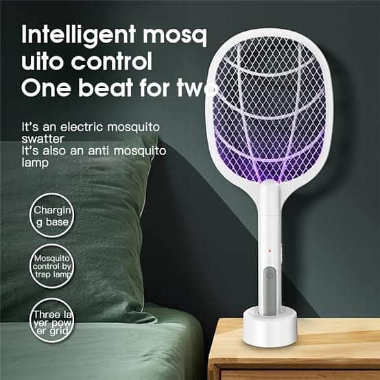 Electric Rechargeable Mosquito Racket Killer 2 In 1 With Base Holder 0