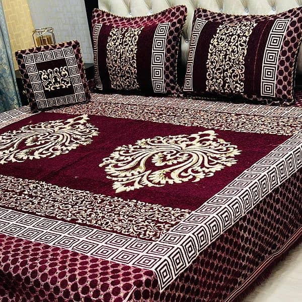 4 pcs velvet jacquard embroidered double bed sheet 0