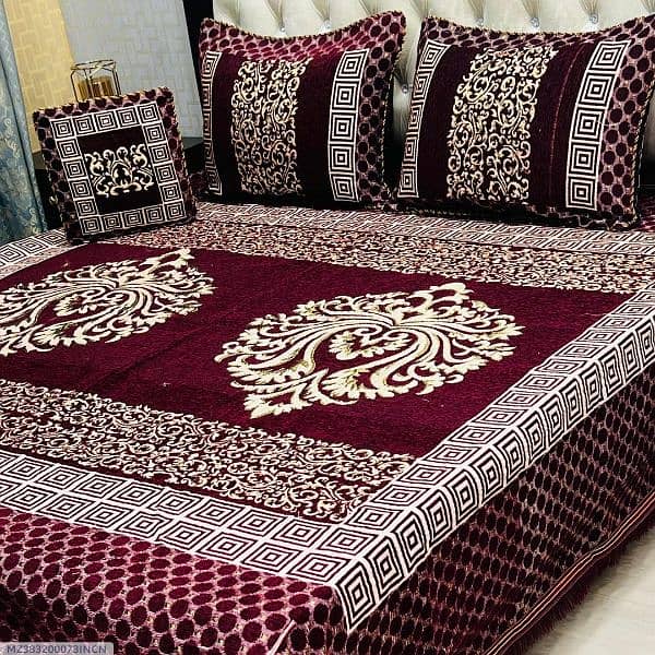 4 pcs velvet jacquard embroidered double bed sheet 1