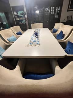 Marble 8 seater Dining Table with 8 big sofa chairs