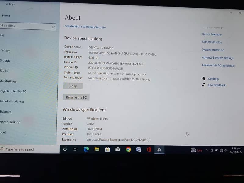 Dell 10 by 10 core i7 6th gnrtion 4gb/500gb btry instal exchg good mbl 5