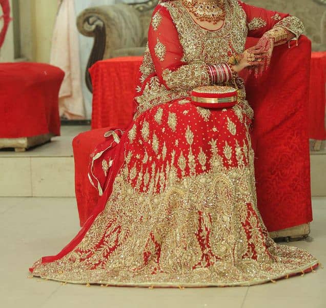 red and gold work bridal lehnga 1