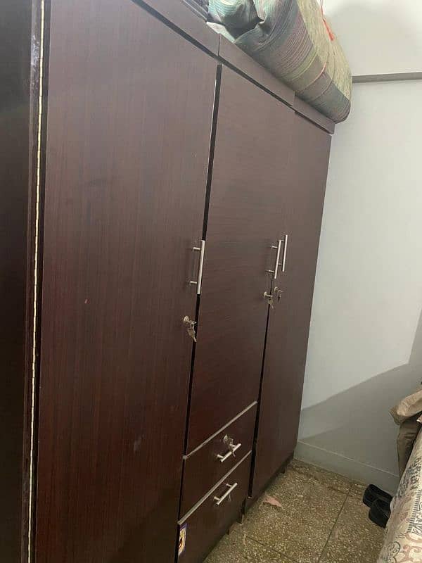 rode iron bet with madicated mattres 3 door cupboard wooden takhat 2