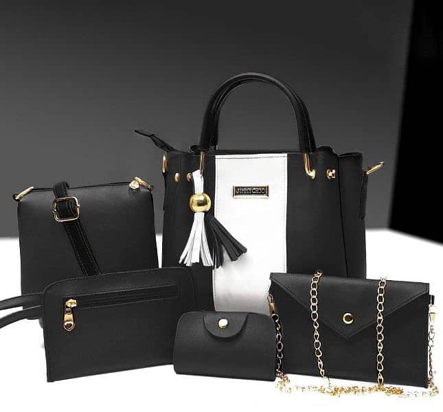 Women's PU Leather Plain Hand Bag Set 0