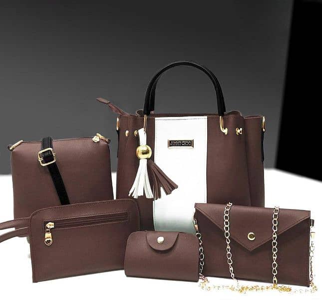 Women's PU Leather Plain Hand Bag Set 5