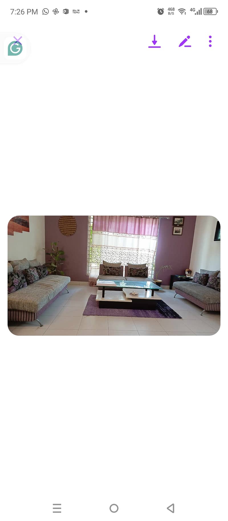 Seven seater sofa purple, five seater sofa brown and queen size bed 0