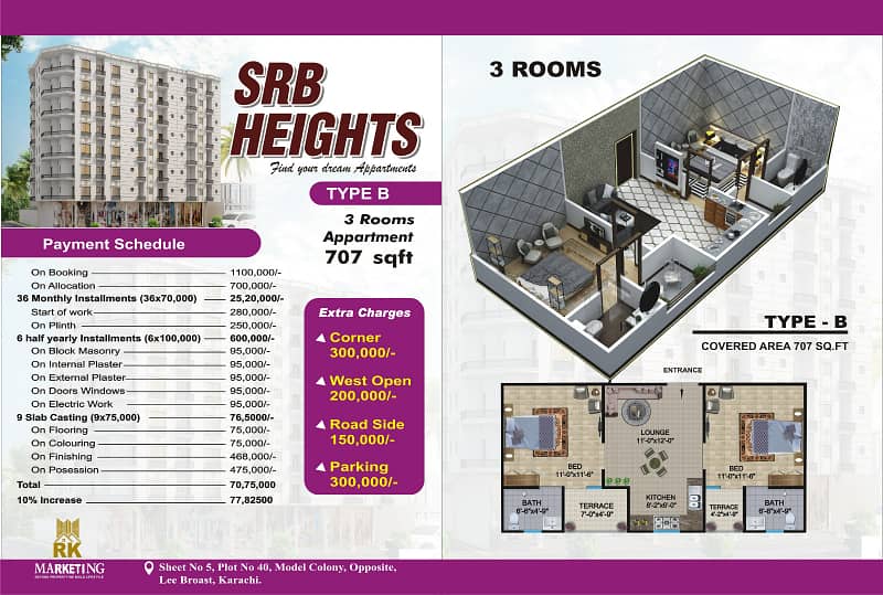 3 Rooms Apartment on "Booking" {SRB Heights} 1