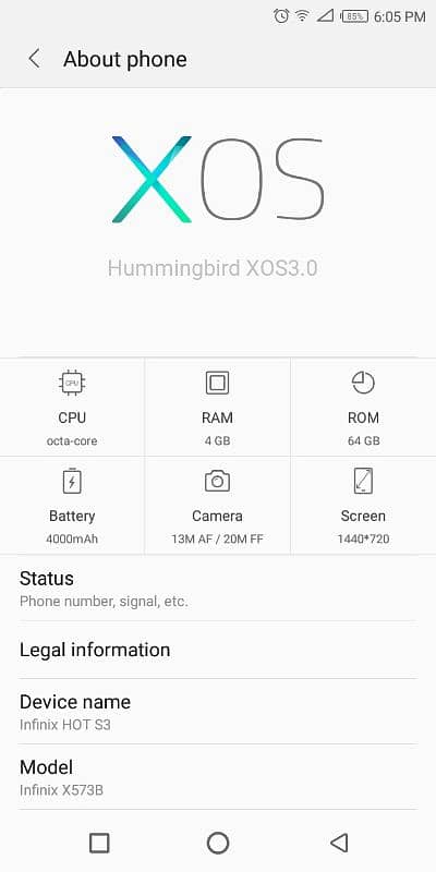 Infinix hot s3 4GB Ram 64GB Memory 4