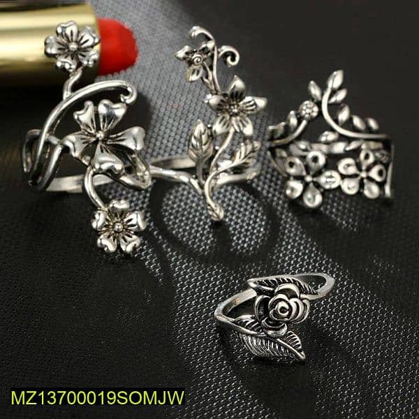 4 pce Trendy Antique Flower Ring set 1