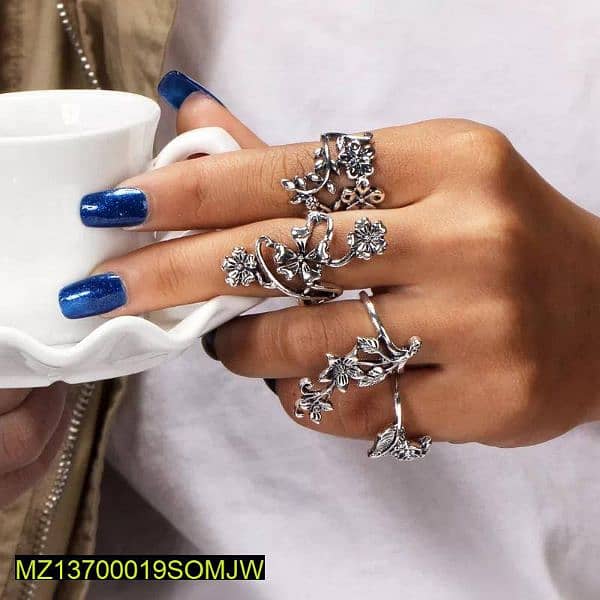 4 pce Trendy Antique Flower Ring set 2