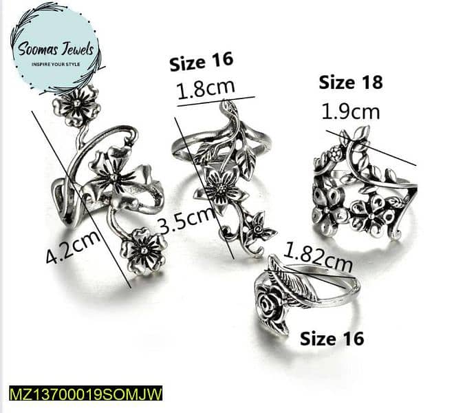 4 pce Trendy Antique Flower Ring set 3