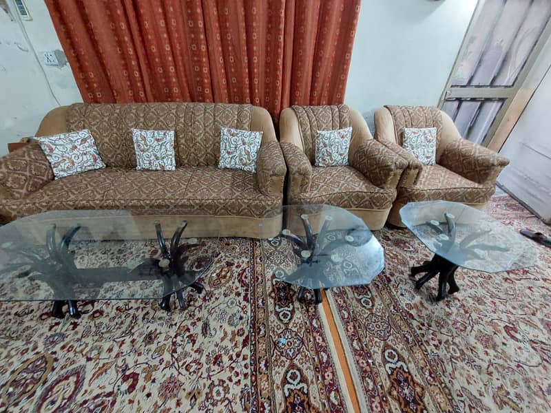 Sofa Set 5 Seater with 3 Glass tables for Sale 0