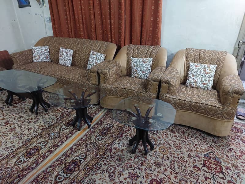 Sofa Set 5 Seater with 3 Glass tables for Sale 1