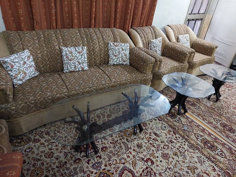 Sofa Set 5 Seater with 3 Glass tables for Sale 2