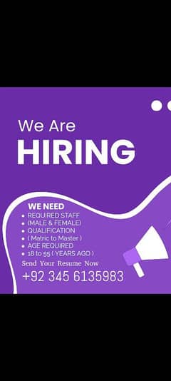 TITLE : We Are Hiring  / Male & Female Job