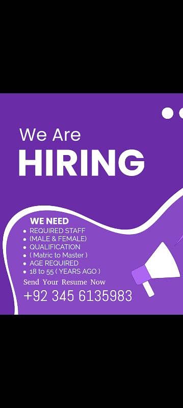 TITLE : We Are Hiring  / Male & Female Job 0