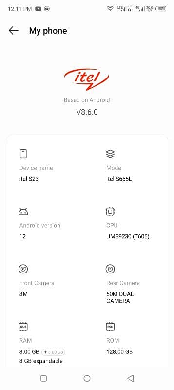 itelS23 8+8 GB Ram 128GB Memory 50 MP Ultra Camera 6