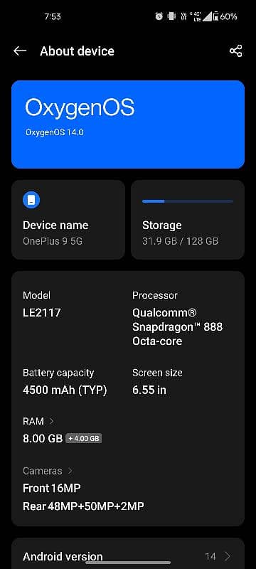 OnePlus 9 5G 8+4 /128 6