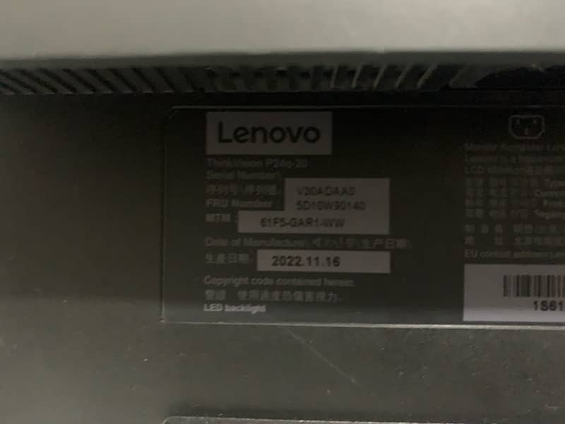 Lenovo ThinkVision P24Q-20 - 24" WLED 2K 75 Hz QHD Monitor Grade A 2