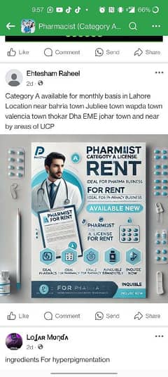 Pharmacist Category A available for rent and lump sum