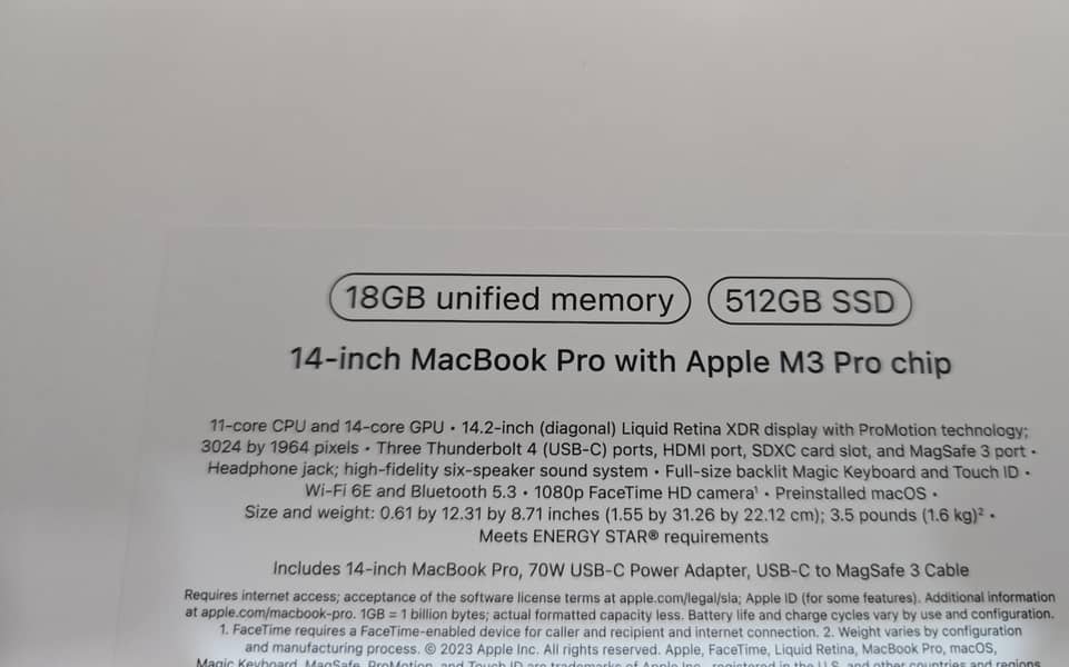 Apple MacBook Pro 14 inch M3 pro 18gb ram 512gb ssd brand new 0