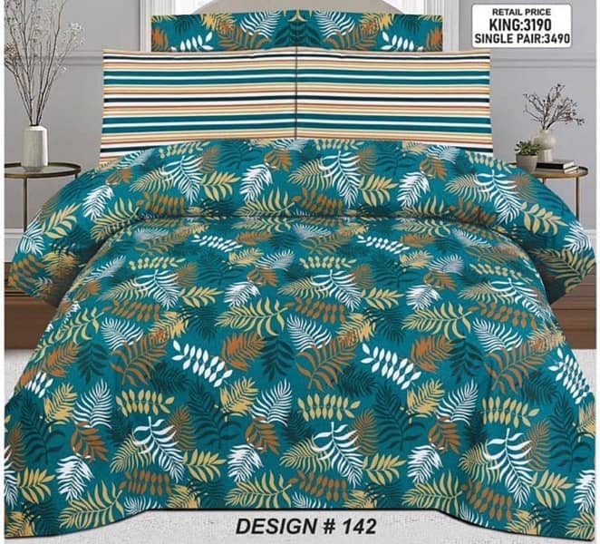 Luxurious Green Printed Cotton King Size Bedsheet Set 0