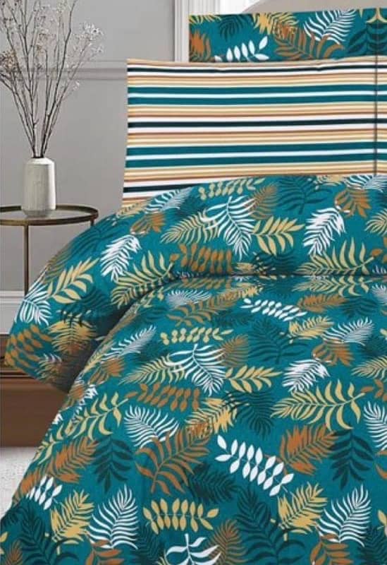 Luxurious Green Printed Cotton King Size Bedsheet Set 1