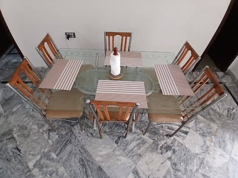 6 seater dining table set/glass top table/wooden chair/luxury dining 0