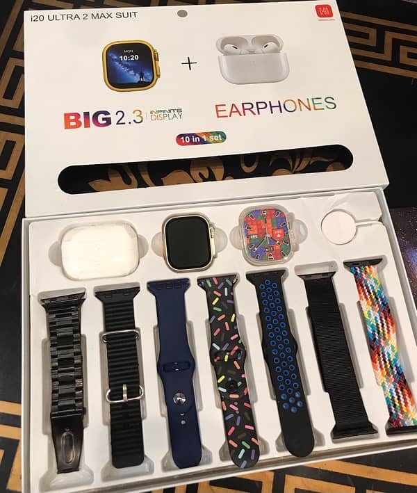 i20 ultra max 2 with AirPods Pro 2 and 7 straps (10-in-1) 2