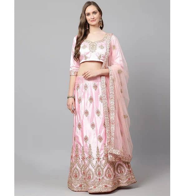 Pink Embroidered Art Silk Stitched Lehenga With Dupatta 0