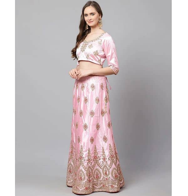 Pink Embroidered Art Silk Stitched Lehenga With Dupatta 2