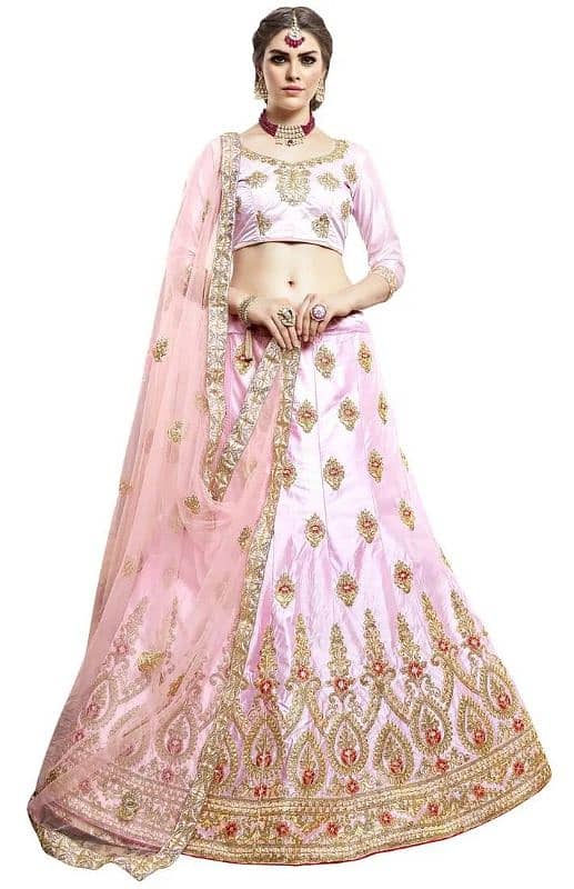 Pink Embroidered Art Silk Stitched Lehenga With Dupatta 4