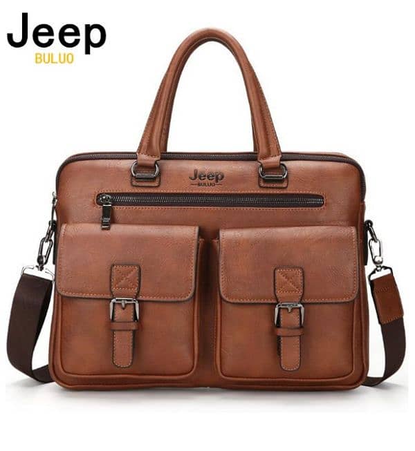 JEEP Men's Leather Briefcase: Business Bag for Work & Travel 0