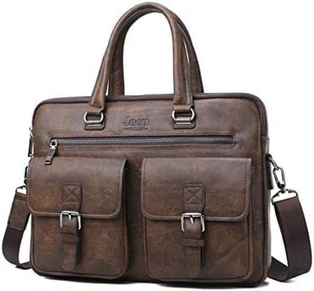 JEEP Men's Leather Briefcase: Business Bag for Work & Travel 1