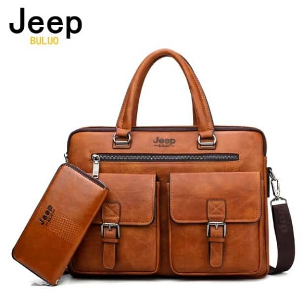 JEEP Men's Leather Briefcase: Business Bag for Work & Travel 8