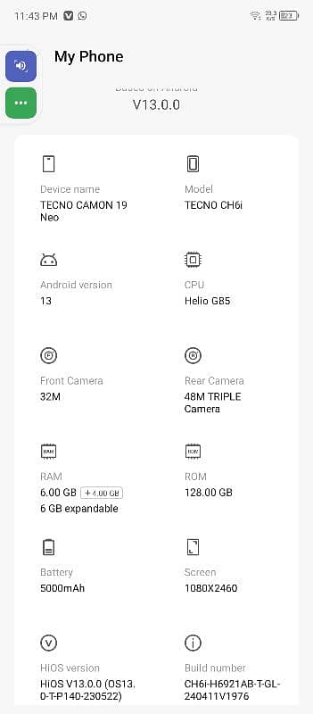 TECNO CAMON 19 Neo. 128  GP 6