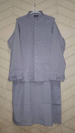 New branded regular fit shalwar with waist coat  - color grey - 30 (L)