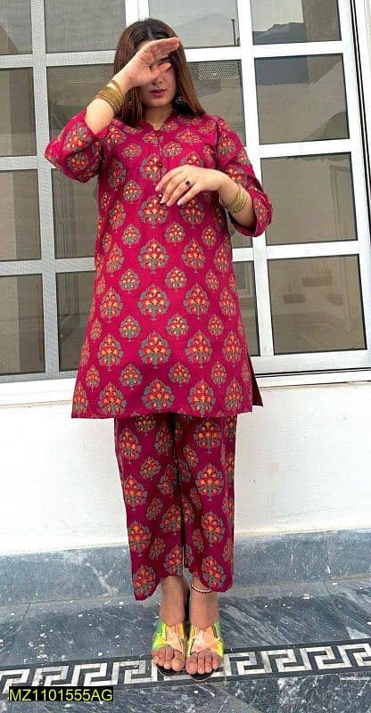 2 Pc Linen Block Printed Suit 1