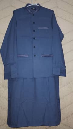 New branded regular fit kurta shalwar with waist coat-Royal blue-32(L)